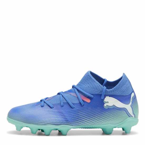 Puma Future 7 Match Rush Childrens Firm Ground Football Boots Синьо/Бяло/Зелено Детски футболни бутонки