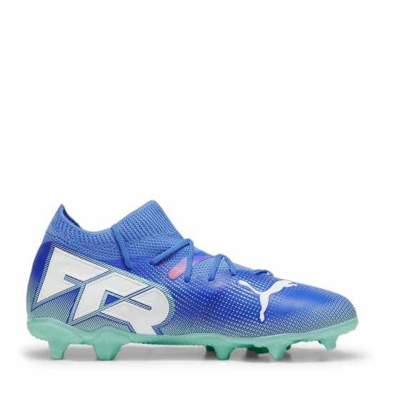 Puma Future 7 Match Rush Childrens Firm Ground Football Boots Синьо/Бяло/Зелено Детски футболни бутонки