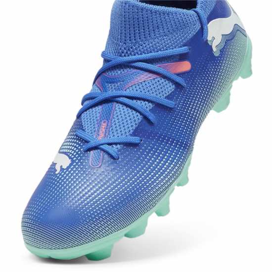 Puma Future 7 Match Rush Childrens Firm Ground Football Boots Синьо/Бяло/Зелено Детски футболни бутонки