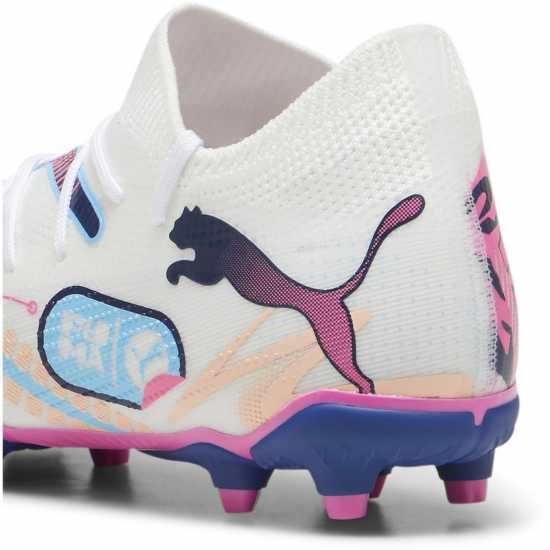 Puma Future 7 Match Rush Childrens Firm Ground Football Boots Бяло/Синьо/Розово Детски футболни бутонки