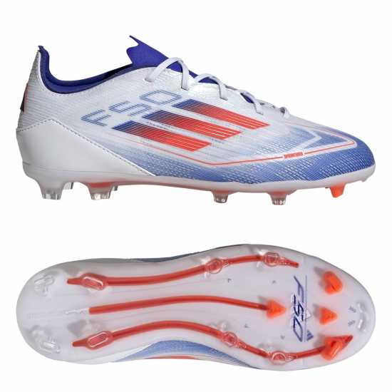 Adidas F50 Pro Childrens Firm Ground Football Boots Бяло/Червено/Синьо Детски футболни бутонки