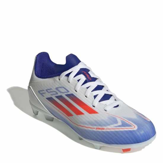 Adidas F50 League Childrens Firm Ground Football Boots Бяло/Червено/Синьо Детски футболни бутонки