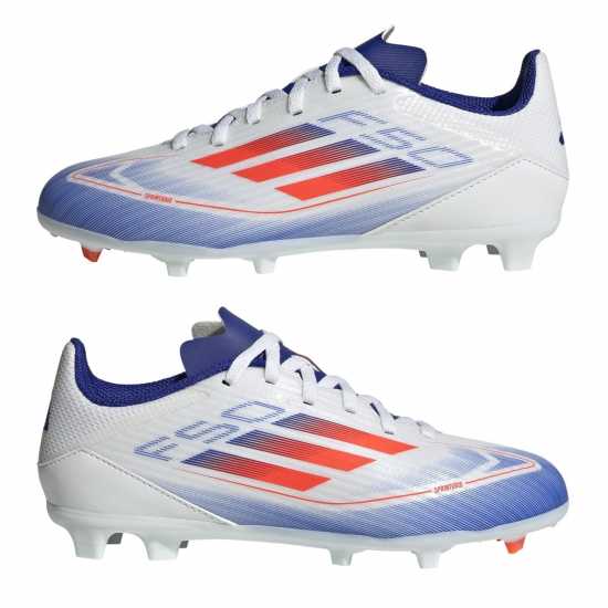 Adidas F50 League Childrens Firm Ground Football Boots Бяло/Червено/Синьо Детски футболни бутонки