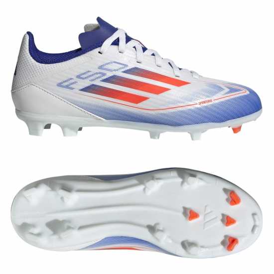 Adidas F50 League Childrens Firm Ground Football Boots Бяло/Червено/Синьо Детски футболни бутонки