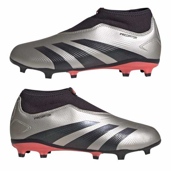 Adidas Predator 24 League Laceless Childrens Firm Ground Football Boots Silver/Black 