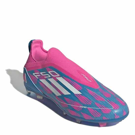 Adidas F50 Pro Laceless Juniors Firm Ground Football Boots Синьо/Розово 