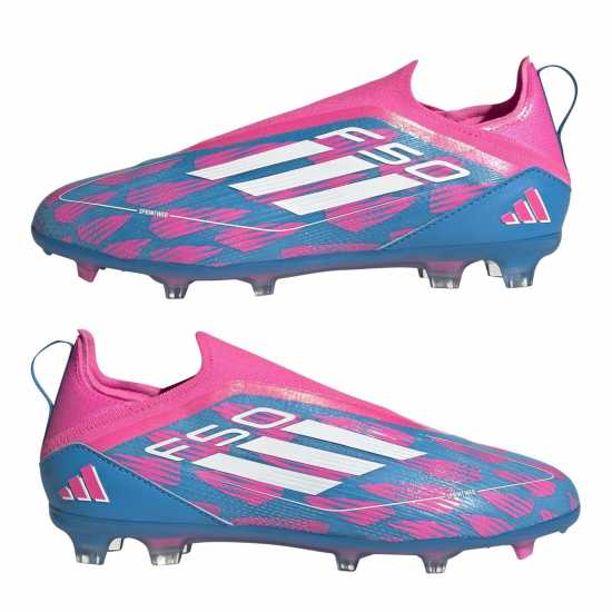 Adidas F50 Pro Laceless Juniors Firm Ground Football Boots Синьо/Розово 