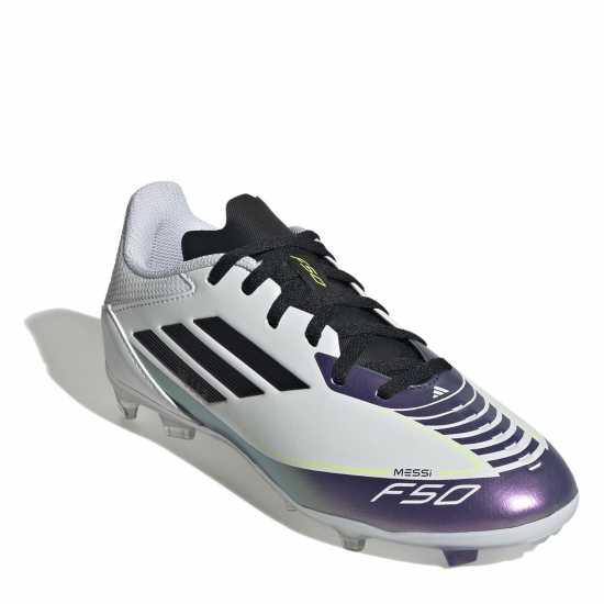 Adidas F50 League Junior Firm Ground Football Boots Бяло/Лилаво Детски футболни бутонки