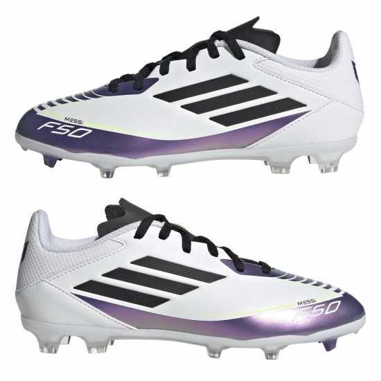 Adidas F50 League Junior Firm Ground Football Boots Бяло/Лилаво Детски футболни бутонки