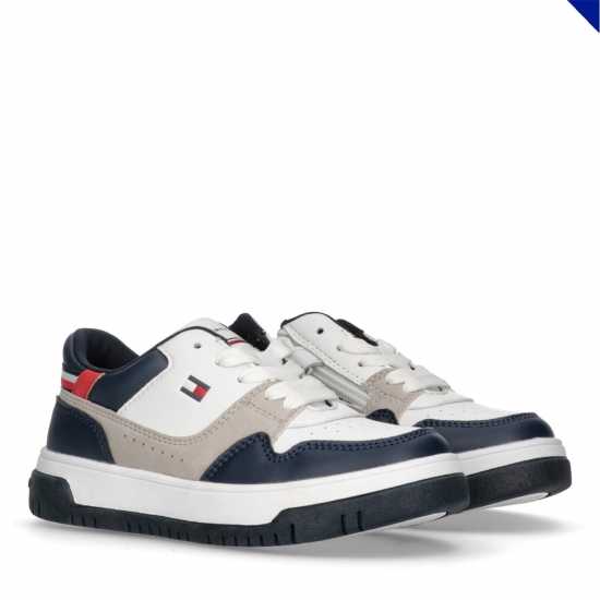 Tommy Hilfiger Colour-Blocked Lace-Up Trainers Junior Бяло/Синьо 003 Детски високи кецове