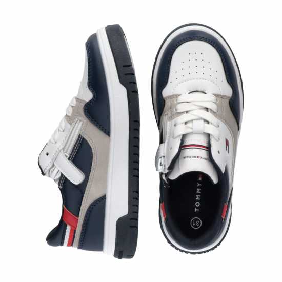 Tommy Hilfiger Colour-Blocked Lace-Up Trainers Junior Бяло/Синьо 003 Детски високи кецове