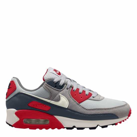 Nike Air Max 90 Trainers Mens Сиво/червено 