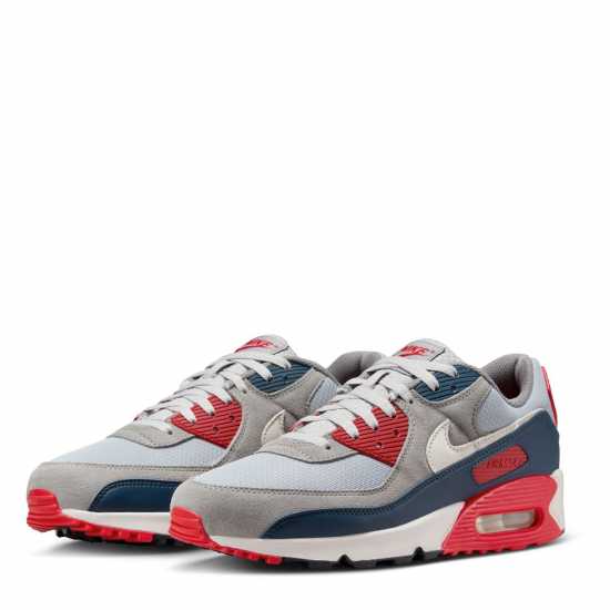 Nike Air Max 90 Trainers Mens Сиво/червено 