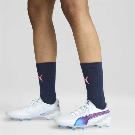 Puma King Ultimate Womens Firm Ground Football Boots Бяло/Синьо/Сиво 