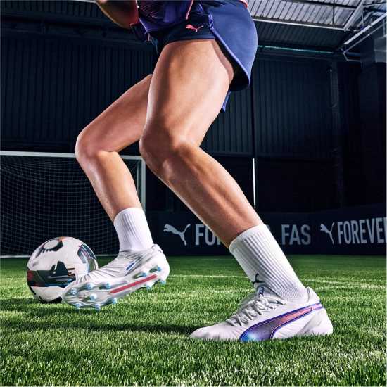 Puma King Ultimate Womens Firm Ground Football Boots Бяло/Синьо/Сиво 