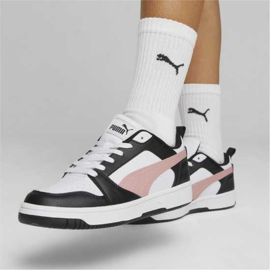 Puma Rebound V6 Low Low-Top Trainers Womens Бяло/Черно/Розово Дамски високи кецове