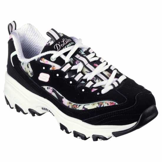 Skechers Floral Printed Mesh Layered Qtr Web Low-Top Trainers Womens Черно Дамски високи кецове