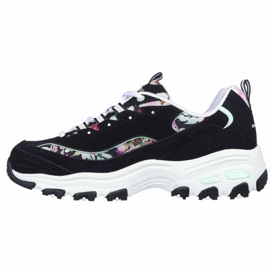 Skechers Floral Printed Mesh Layered Qtr Web Low-Top Trainers Womens Черно Дамски високи кецове