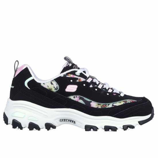 Skechers Floral Printed Mesh Layered Qtr Web Low-Top Trainers Womens Черно Дамски високи кецове