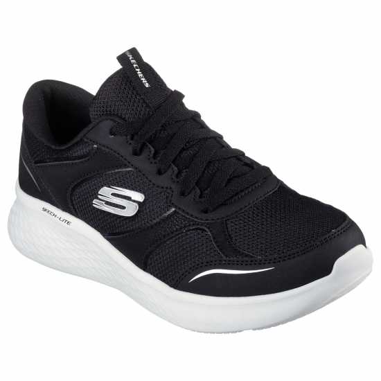 Skechers Leather & Hotmelt Overlay Mesh Lace Runners Womens Черно Дамски високи кецове