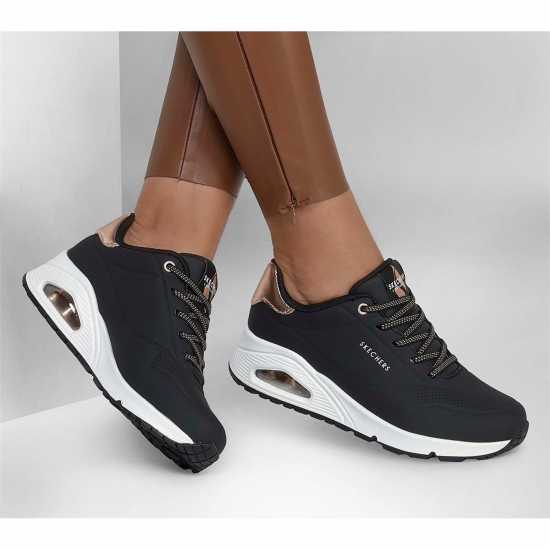 Skechers Uno Stand On Air Trainers Womens Черно/розово злато Дамски високи кецове