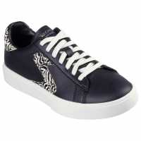 Skechers Duraleather Animal Print Logo Lace Low-Top Trainers Womens Черно Дамски високи кецове