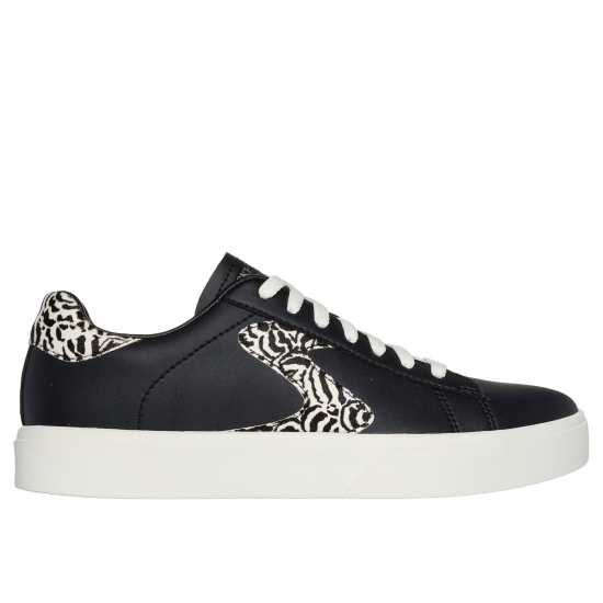 Skechers Duraleather Animal Print Logo Lace Low-Top Trainers Womens Черно Дамски високи кецове