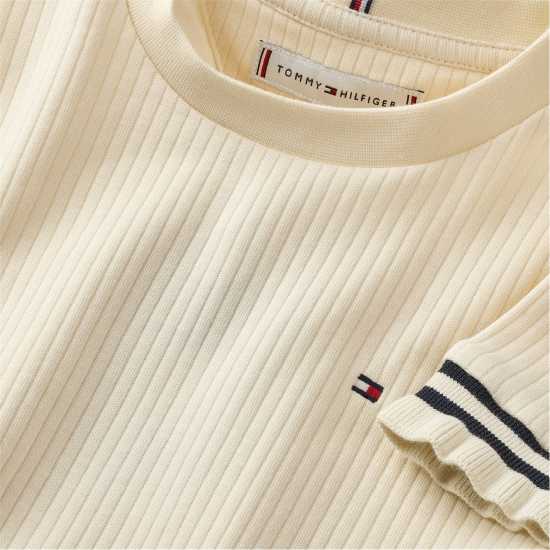 Tommy Hilfiger Ruffle Ribbed Knit Short Sleeve Top  