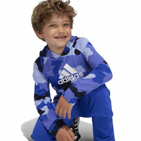 Adidas Essentials Allover Print Hoodie Set Kids Синьо/Бяло Детски спортни екипи