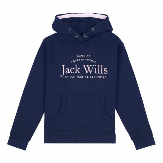 Jack Wills Kids Girls Logo Script Hoodie Нави блейзър Детски суитчъри и блузи с качулки