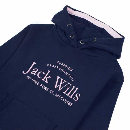 Jack Wills Kids Girls Logo Script Hoodie Нави блейзър Детски суитчъри и блузи с качулки