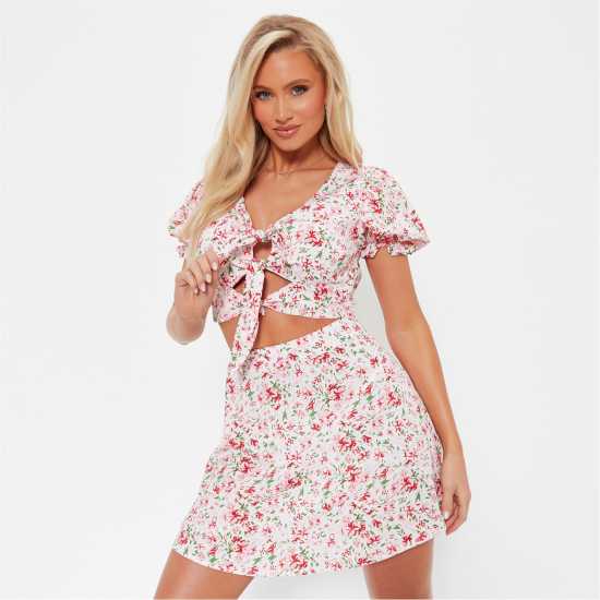 I Saw It First Floral Print Tie Front Crop Top  Дамски ризи и тениски