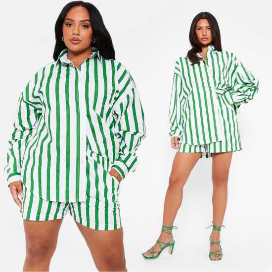 I Saw It First Stripe Cotton Oversized Shirt ЗЕЛЕНА ПОЛОСА Дамски ризи и тениски