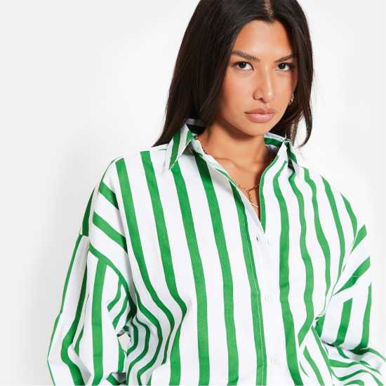 I Saw It First Stripe Cotton Oversized Shirt ЗЕЛЕНА ПОЛОСА Дамски ризи и тениски