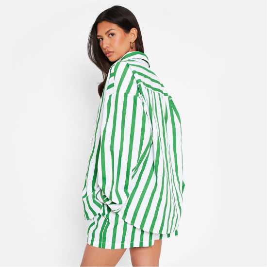 I Saw It First Stripe Cotton Oversized Shirt ЗЕЛЕНА ПОЛОСА Дамски ризи и тениски