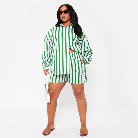 I Saw It First Stripe Cotton Oversized Shirt ЗЕЛЕНА ПОЛОСА Дамски ризи и тениски