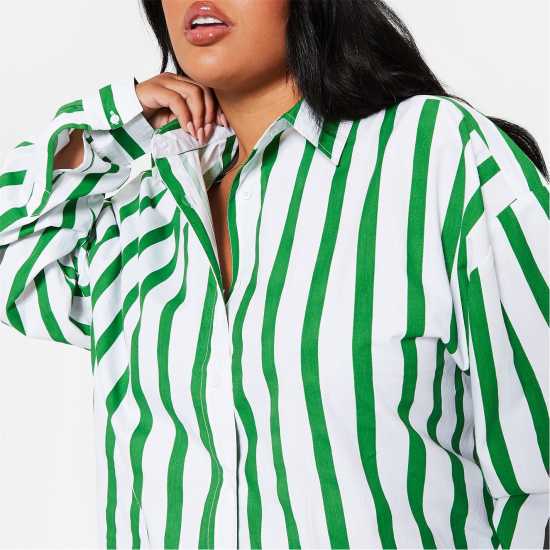 I Saw It First Stripe Cotton Oversized Shirt ЗЕЛЕНА ПОЛОСА Дамски ризи и тениски