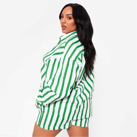 I Saw It First Stripe Cotton Oversized Shirt ЗЕЛЕНА ПОЛОСА Дамски ризи и тениски