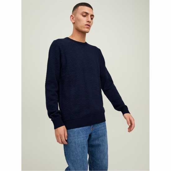 Jack And Jones Блуза С Обло Деколте Atlas Knitted Crew Neck Jumper Настроение Индиго Мъжки пуловери и жилетки