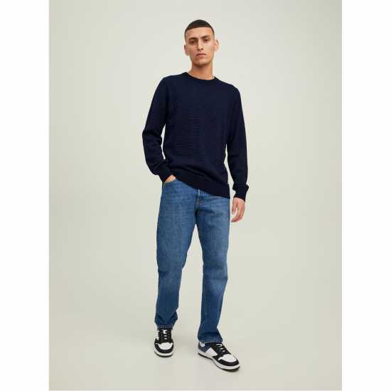 Jack And Jones Блуза С Обло Деколте Atlas Knitted Crew Neck Jumper Настроение Индиго Мъжки пуловери и жилетки