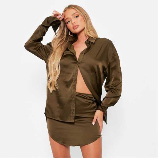 I Saw It First Satin Oversized Shirt Co-Ord  Дамски ризи и тениски