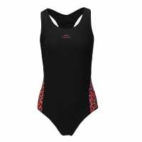 Slazenger Splice Racerback Swimsuit Womens Черно/Фуксия Дамски бански