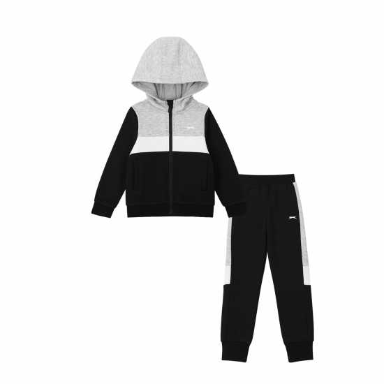 Slazenger Fleece Full Zip Track Suit Infant Boys Черно Детски полар