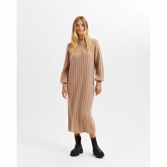 Плетена Рокля Selected Femme Curved Ribbed Knitted Dress  Dresses Under 60