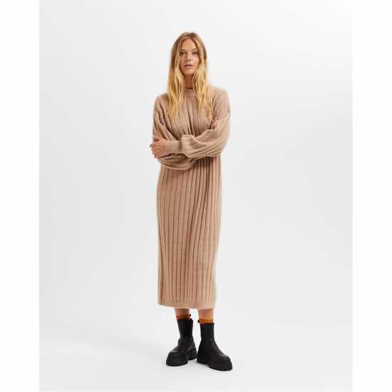 Плетена Рокля Selected Femme Curved Ribbed Knitted Dress  Dresses Under 60