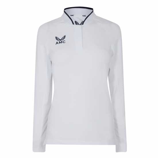 Castore Long Sleeve Polo Top Womens Бяло/Морско синьо Дамски тениски с яка