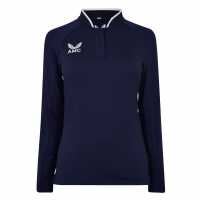 Castore Long Sleeve Polo Top Womens Морско синьо/Бяло Дамски тениски с яка