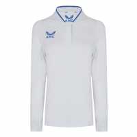 Castore Long Sleeve Polo Top Womens Бяло/Синьо Дамски тениски с яка