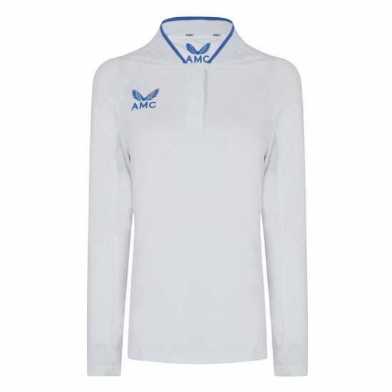 Castore Long Sleeve Polo Top Womens Бяло/Синьо Дамски тениски с яка