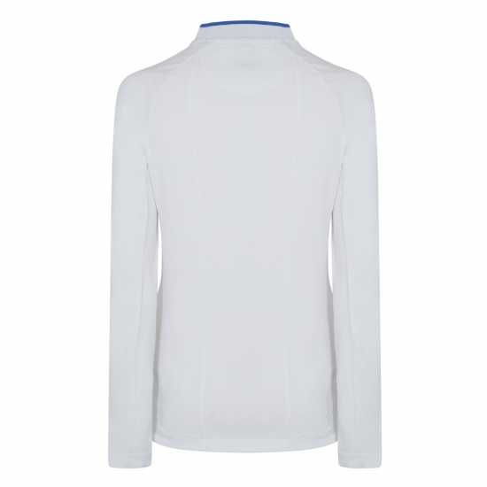 Castore Long Sleeve Polo Top Womens Бяло/Синьо Дамски тениски с яка